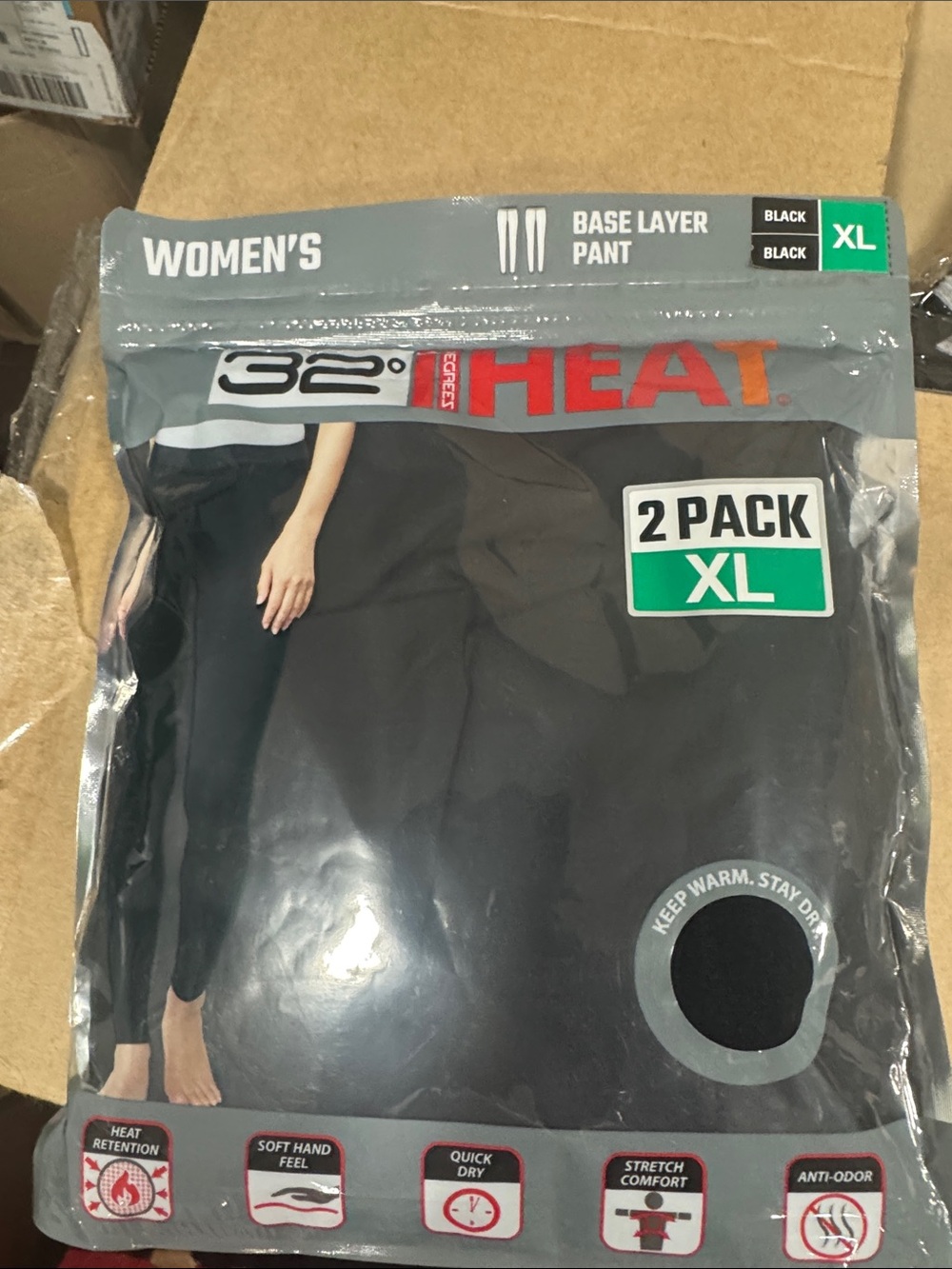 32 Degrees Women's Black Base Layer Pants - 2 Pack (XL)